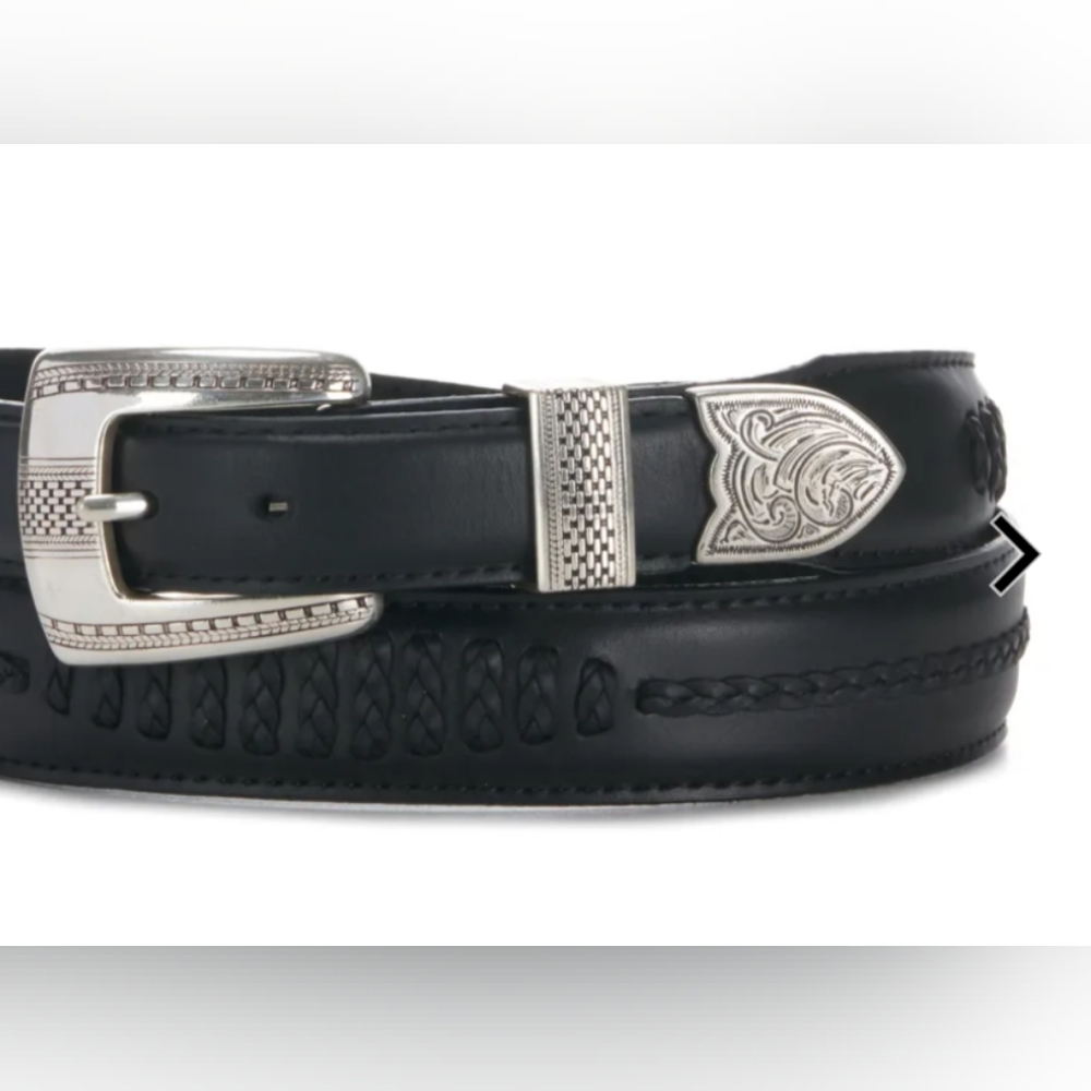 Onyx by Brighton Men's Black Salina Leather 1 1/4''  Western Belt Braided Sz 54
